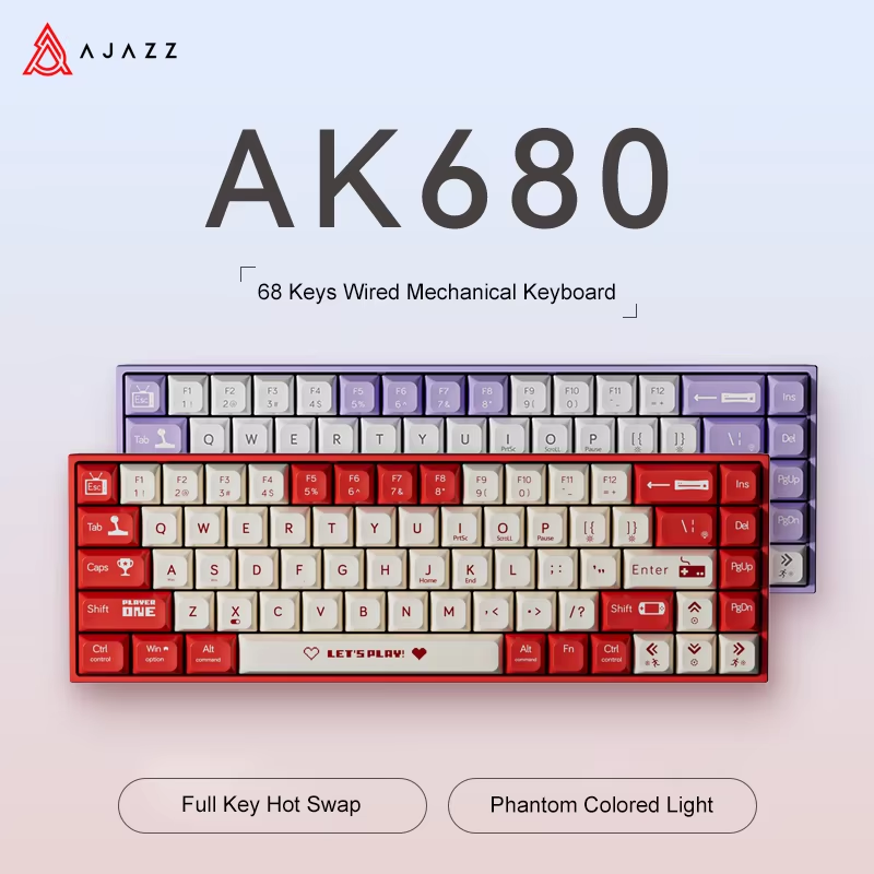 Gaming Keyboard Hot Swappable - Teclado Mecânico Gamer AJAZZ AK680 65%