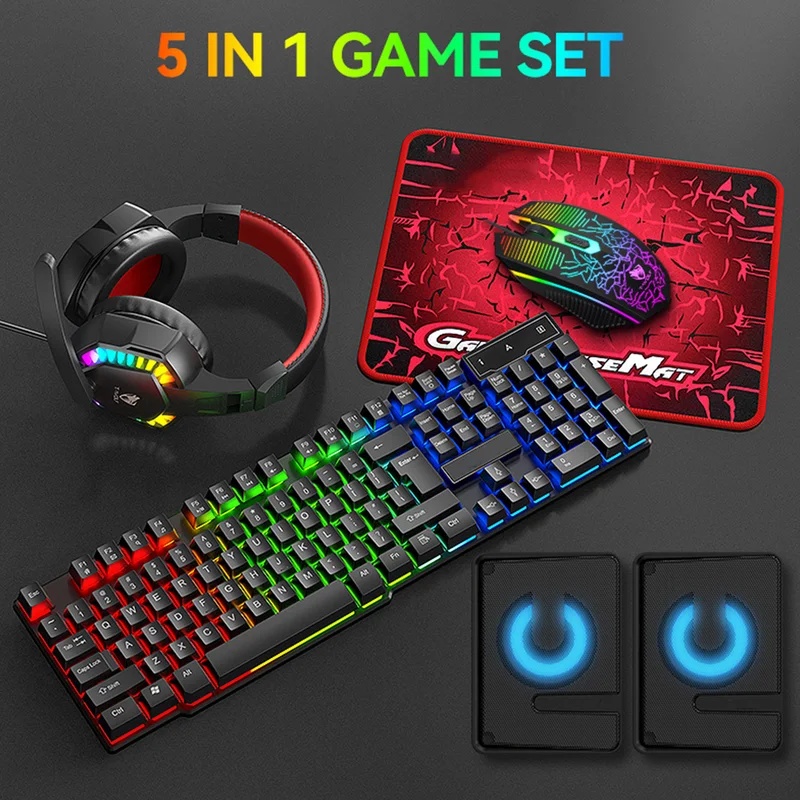 Gaming Keyboard Mouse Set - Conjunto de jogos 5 em 1: